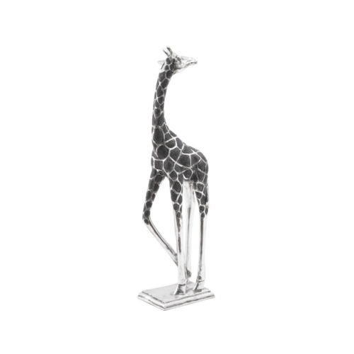 Silver Sculpture of giraffe with head back