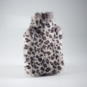 Faux Fur Hot Water Bottle Grey Leopard