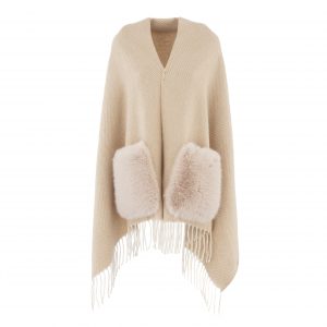 Faux Fur Pocket Wrap - Camel