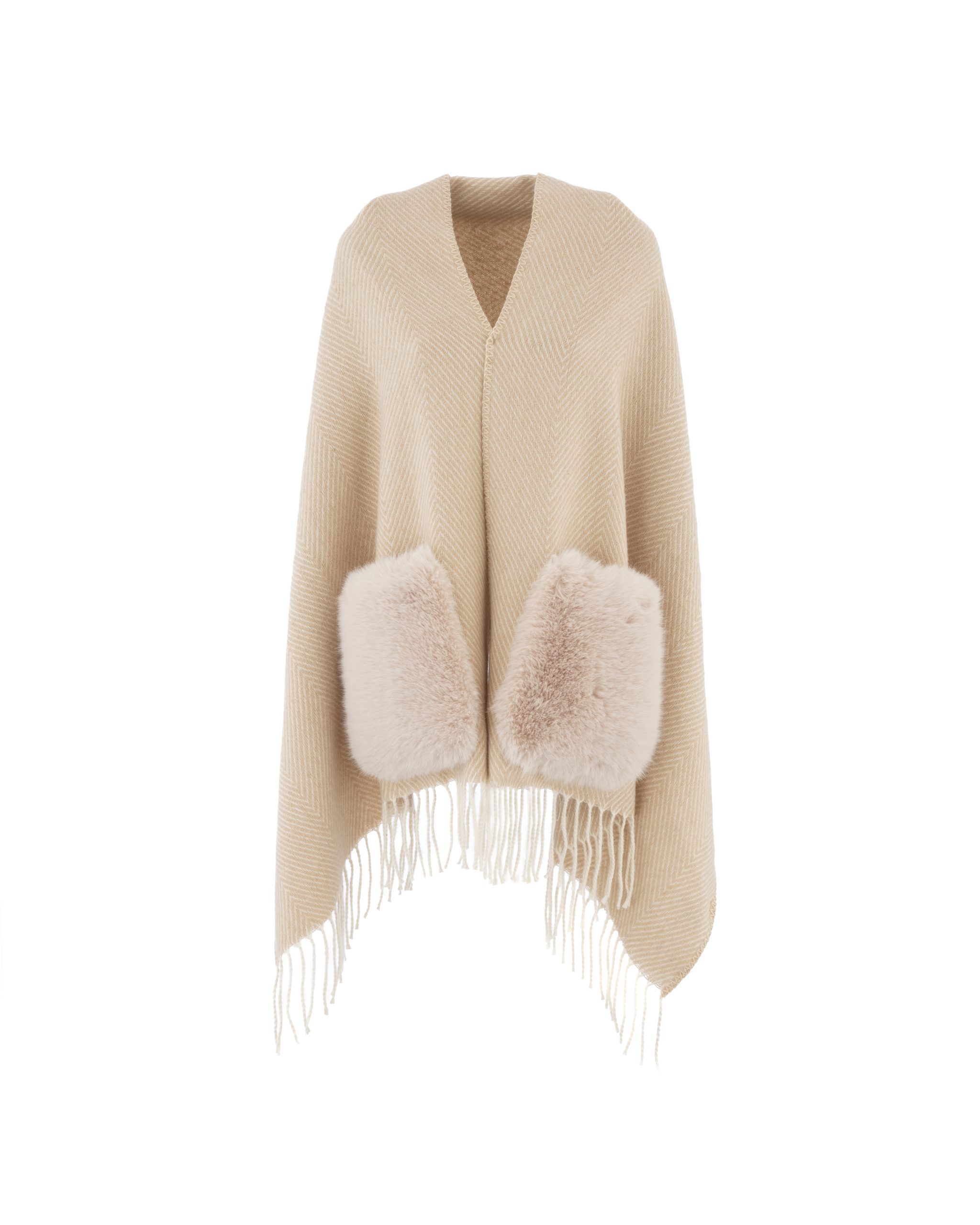 Faux Fur Pocket Wrap - Camel