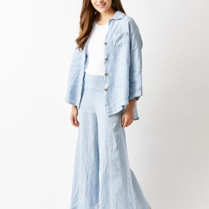 Palazzo Pant - Blue Linen